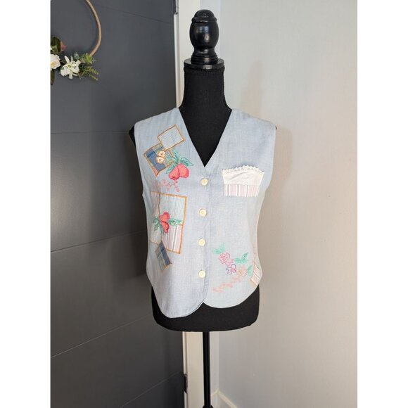 Vintage Petite Sophisticate 100% Cotton Embroidered Applique Vest Size‎ Small - Picture 1 of 10